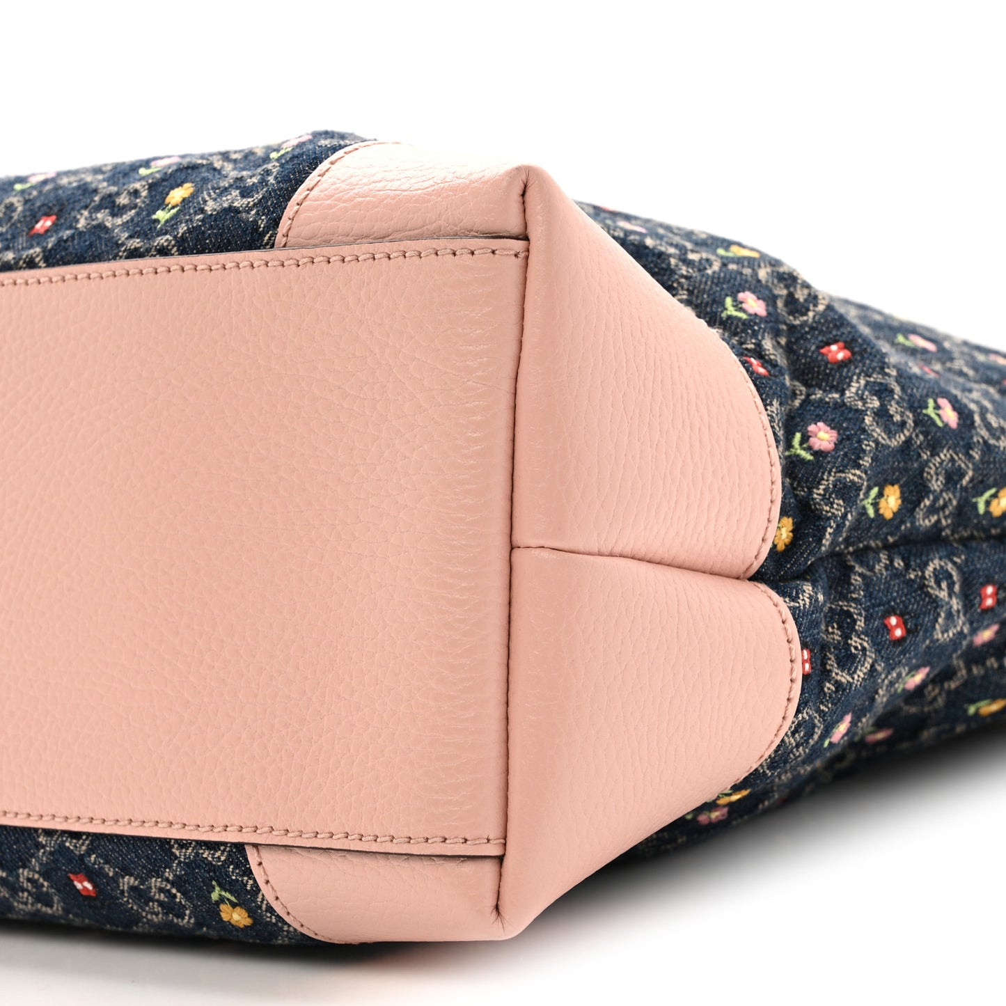 New Denim Dollar Calfskin Floral GG Monogram Medium Ophidia Shopping Tote Blue Tea Multicolor Powder Pink