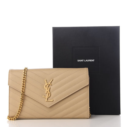 Saint Laurent Grain De Poudre Matelasse Chevron Monogram Chain Wallet Nude Powder 9 of 9