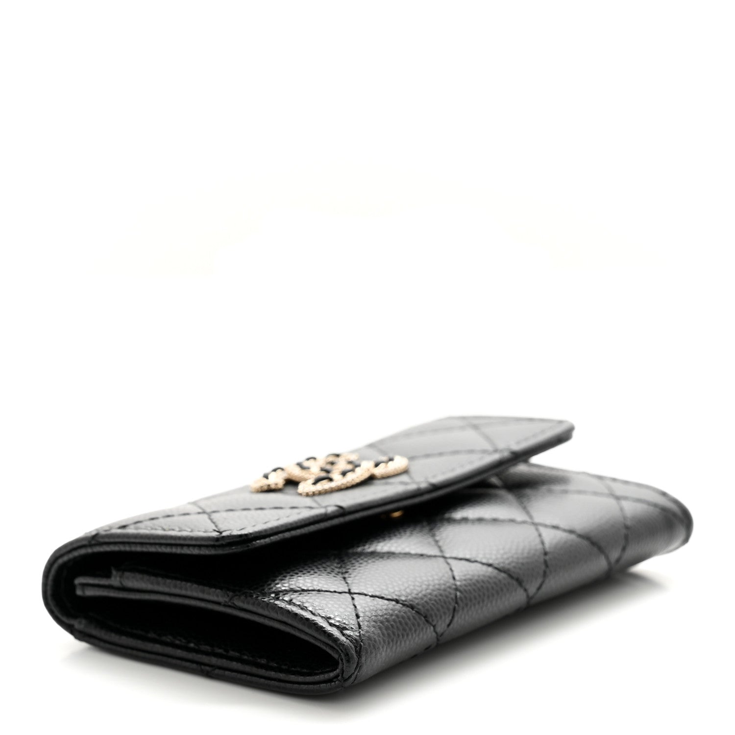 Chanel Caviar Quilted Crystal CC Flap Card Holder Black 4 of 10