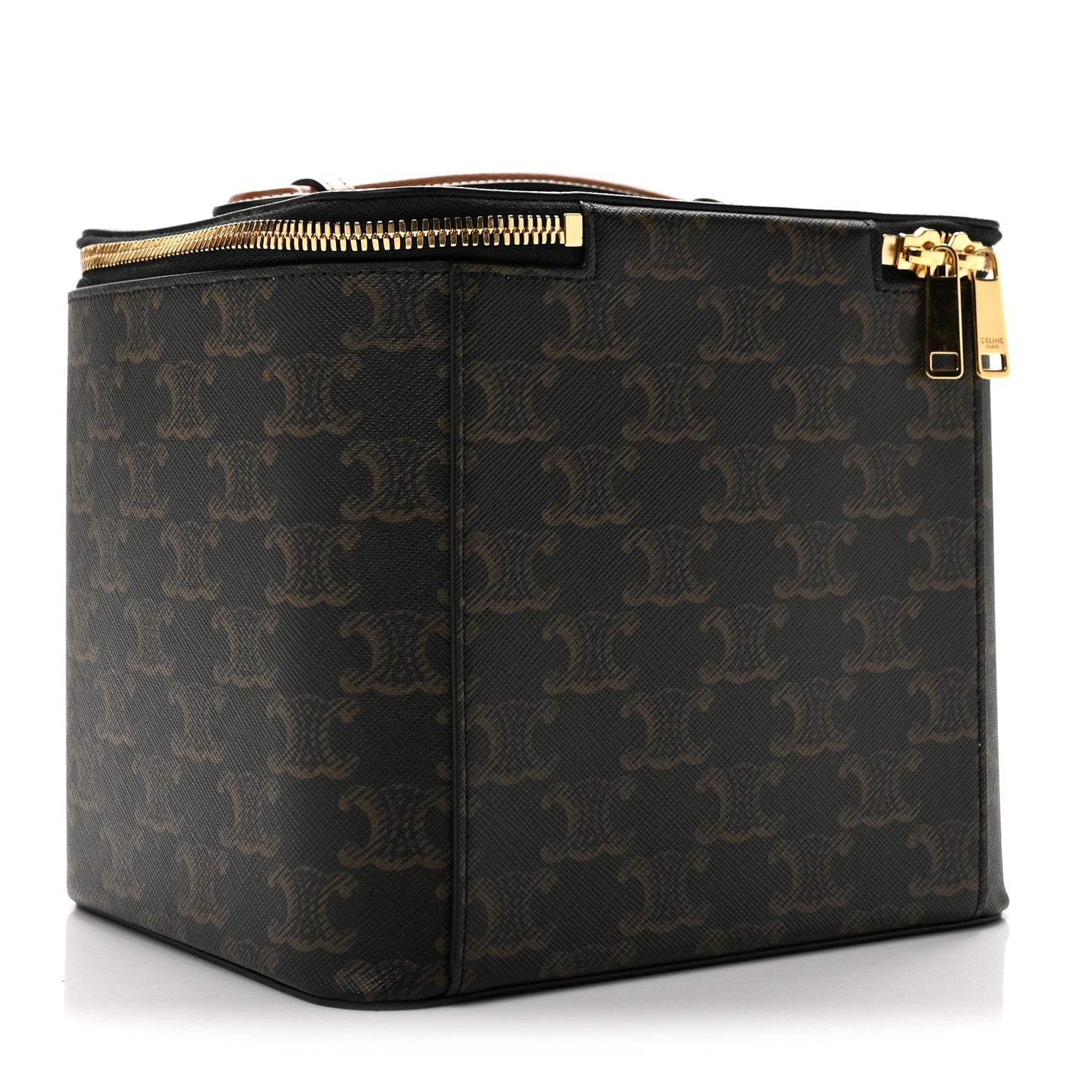 Celine Triomphe Canvas Calfskin Square Vanity Case Tan 4 of 10