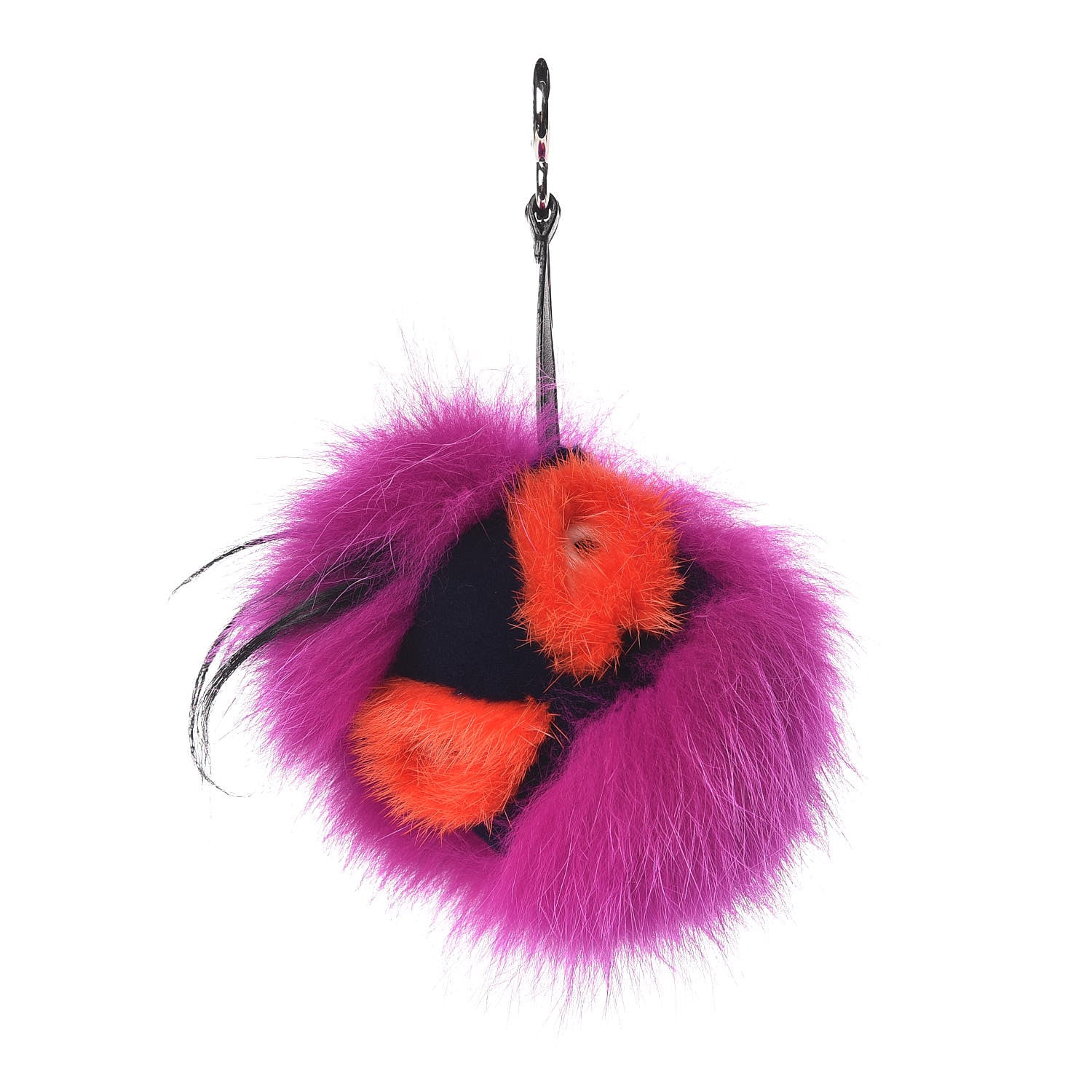 Fendi Fox Mink Goat Fur Oret Monster Bag Bug Charm Orchid Black 1 of 3
