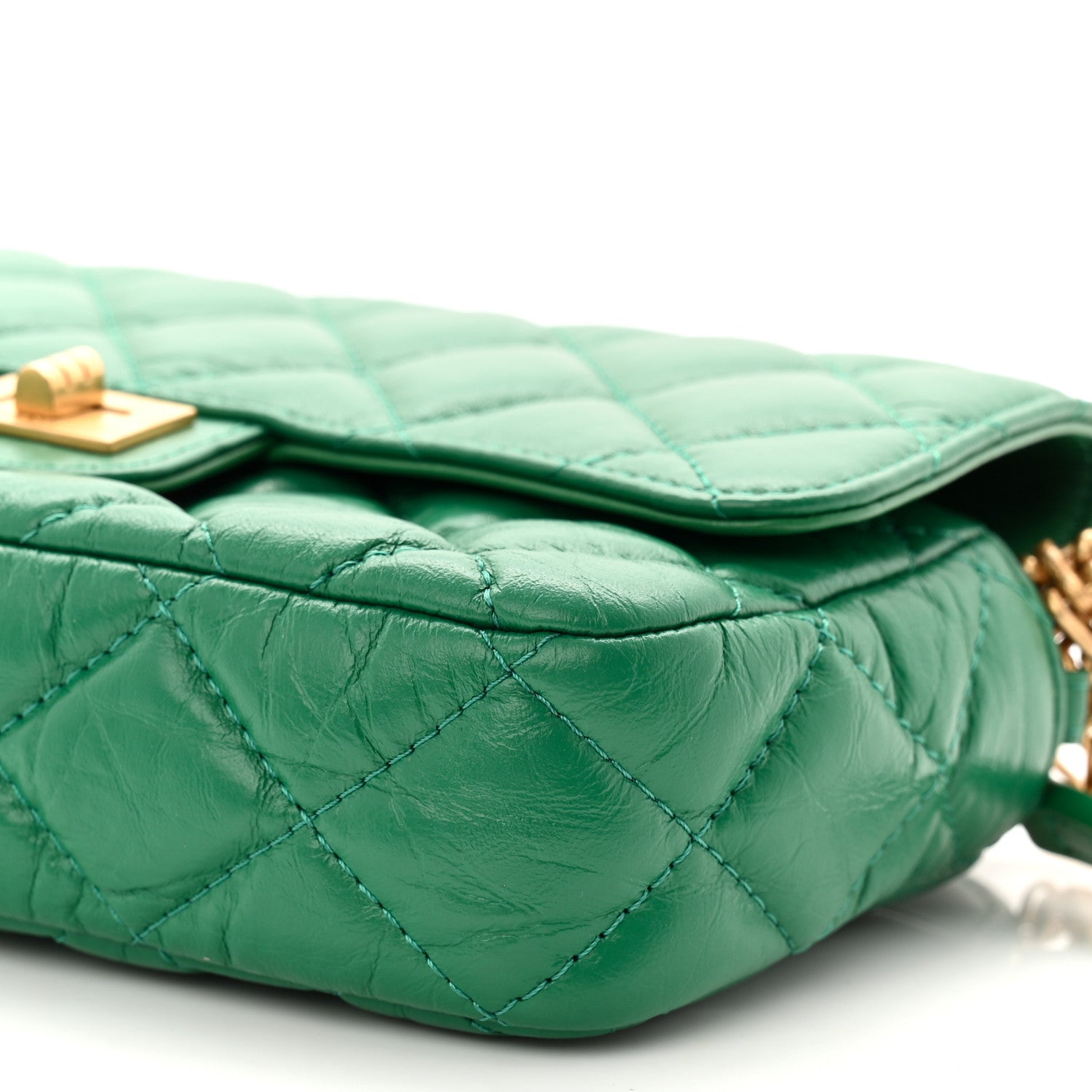 Chanel Aged Calfskin Quilted Reissue 2.55 Phone Holder With Chain Green 11 of 11
