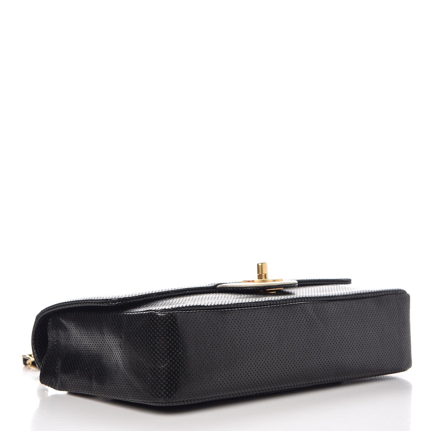 Lambskin Perforated Medium Single Flap Bag Black White