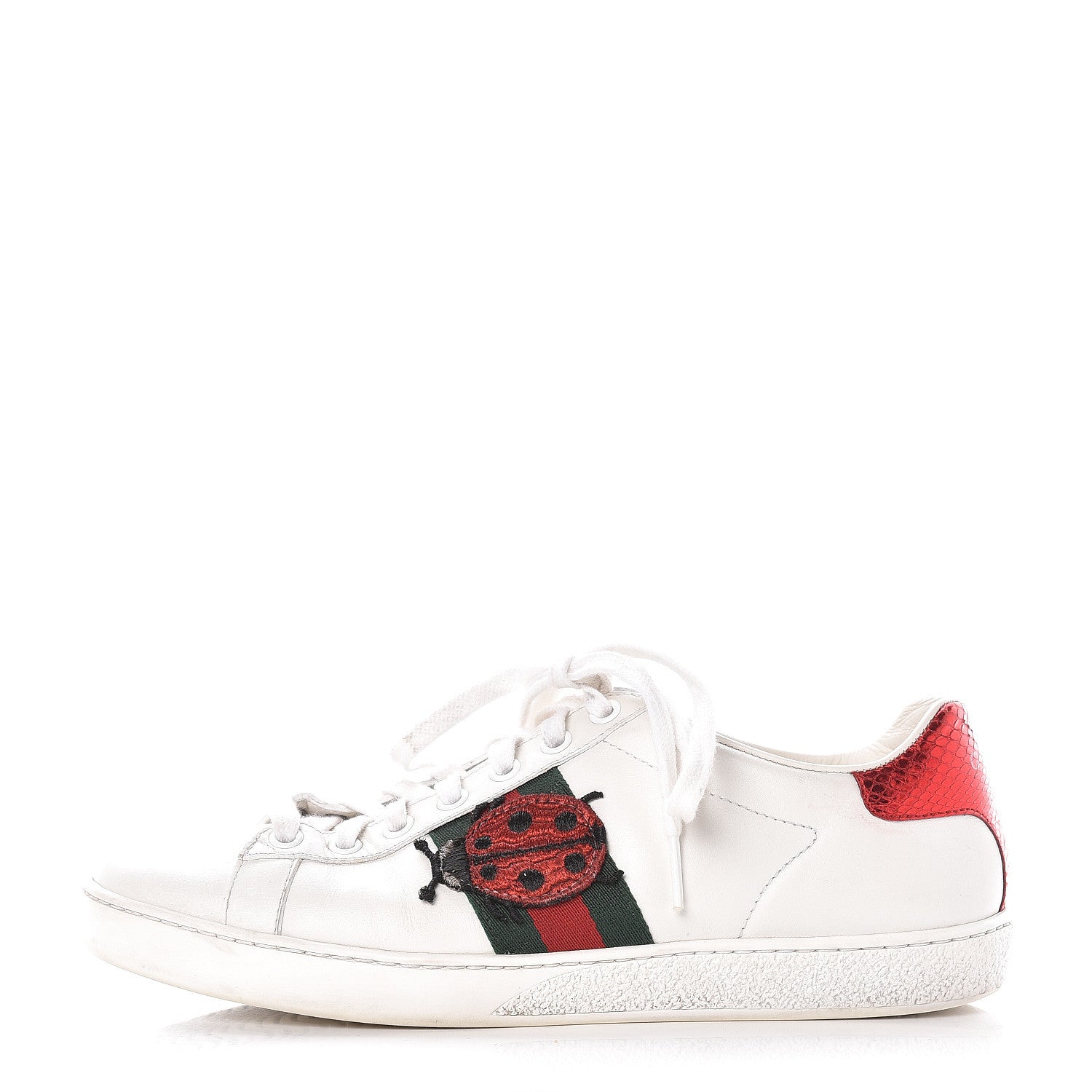 Gucci Calfskin Ayers Web Pineapple Ladybug Embroidered Womens Ace Sneakers 37 White 1 of 16