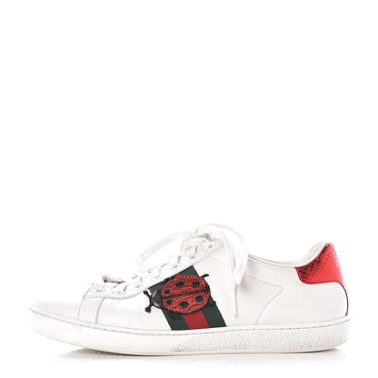 Gucci Calfskin Ayers Web Pineapple Ladybug Embroidered Womens Ace Sneakers 37 White 1 of 16