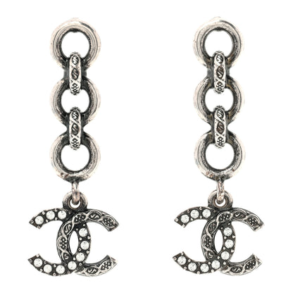Chanel Crystal CC Chain Drop Earrings Silver 1 of 4