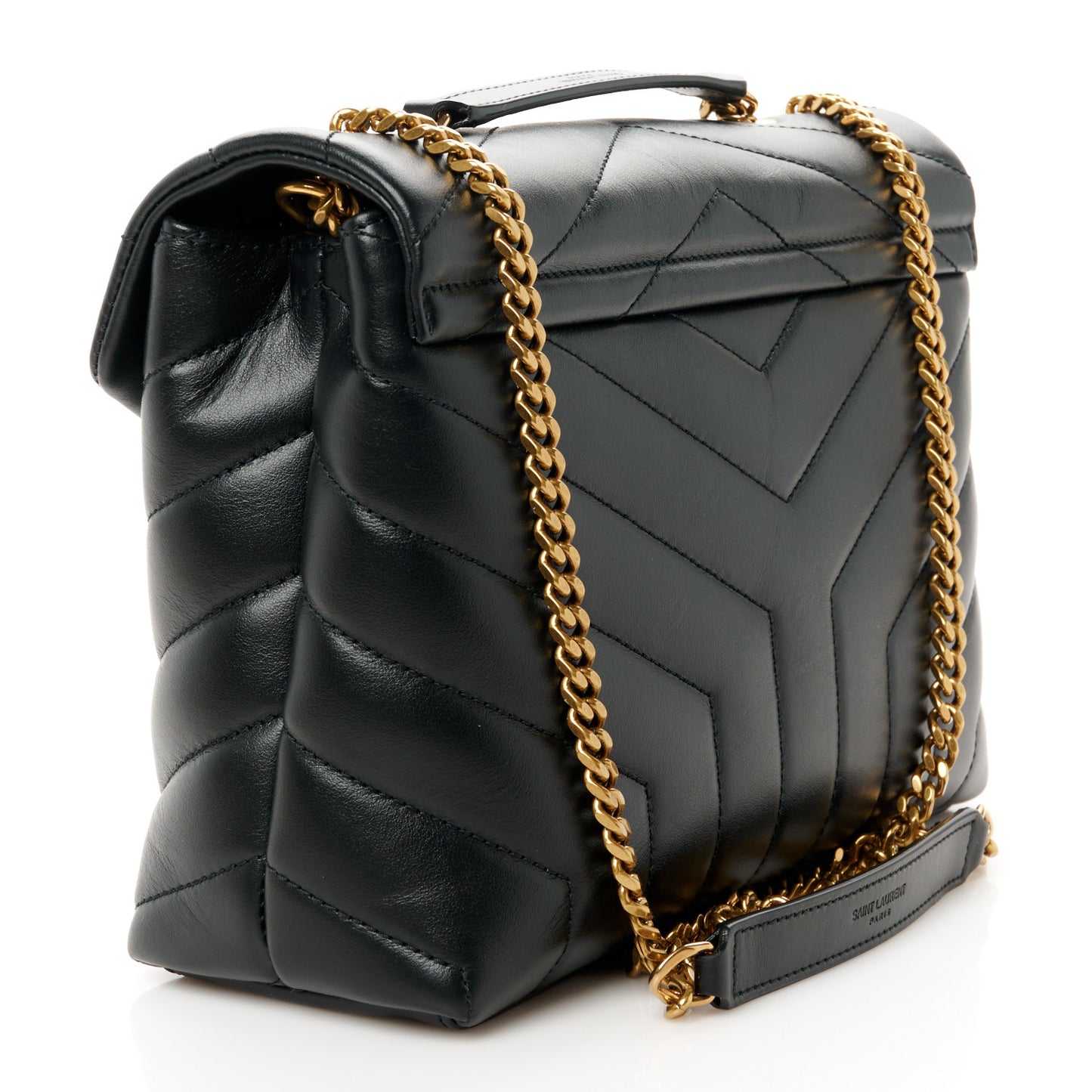Calfskin Y Quilted Monogram Small Loulou Chain Satchel Black