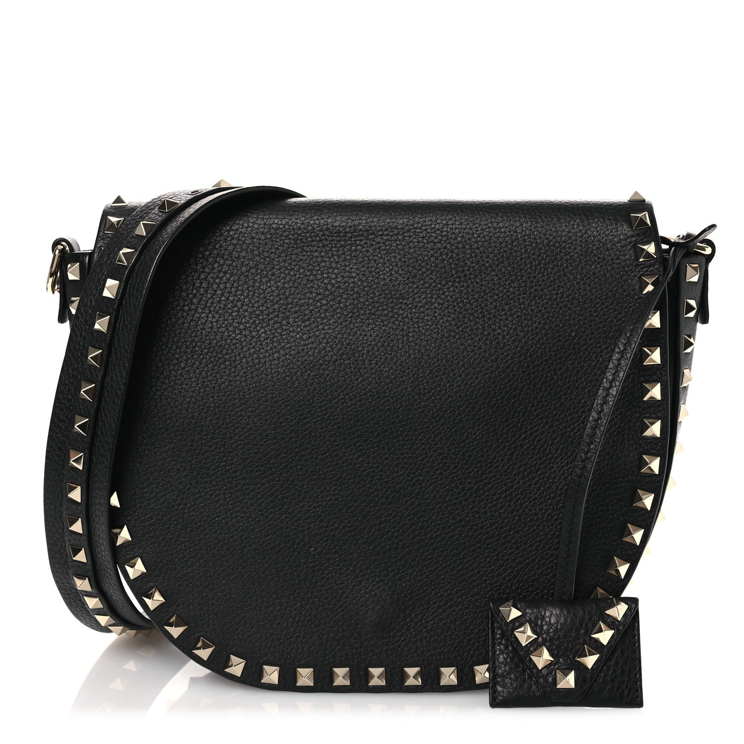 Valentino Garavani Grained Calfskin Rockstud Saddle Bag Black 1 of 12