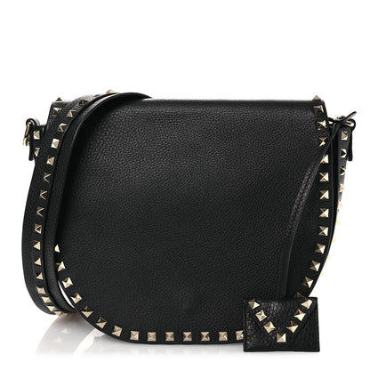 Valentino Garavani Grained Calfskin Rockstud Saddle Bag Black 1 of 12