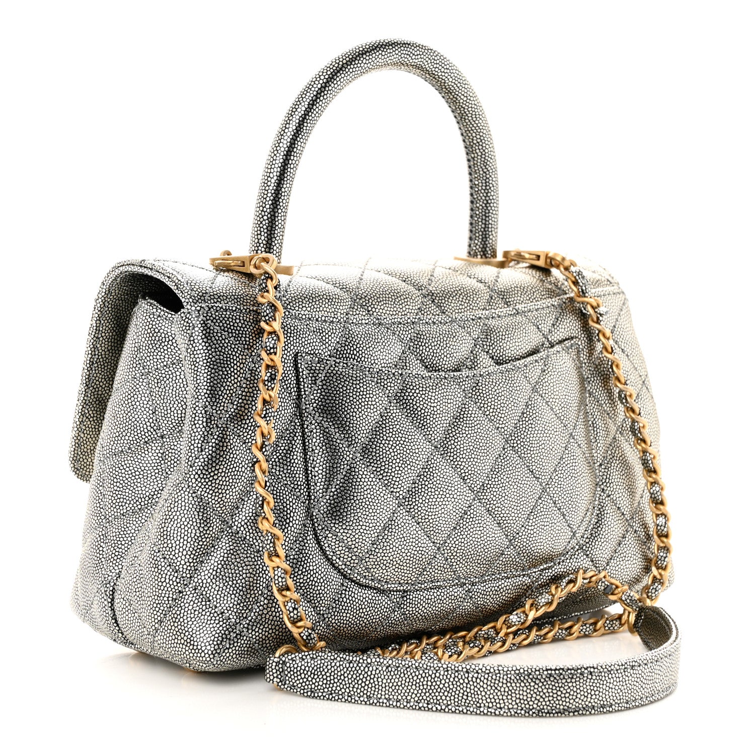 Chanel Metallic Caviar Quilted Mini Coco Handle Flap Silver 3 of 11