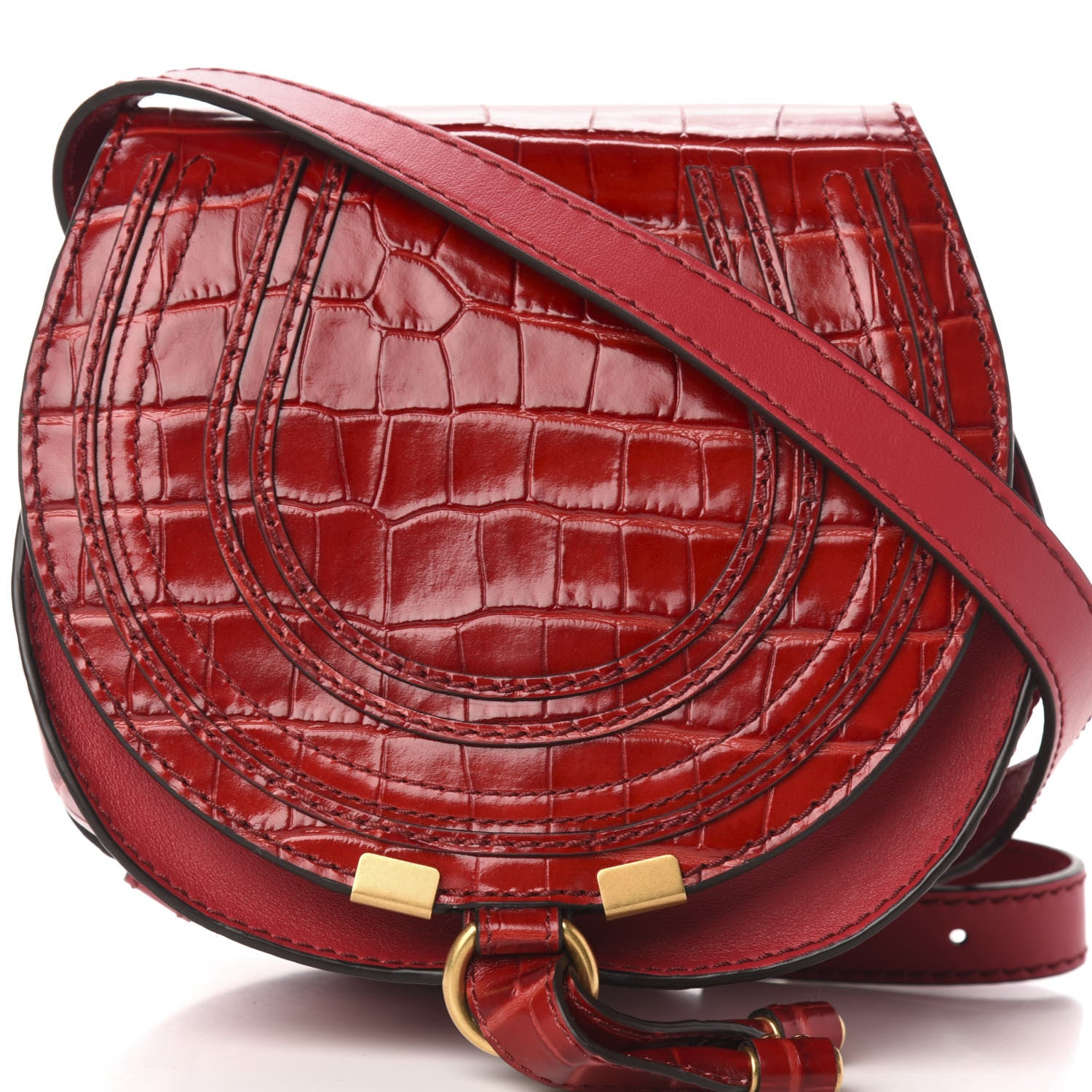 Chloe Calfskin Crocodile Embossed Mini Marcie Round Crossbody Bag Dusky Red 10 of 10