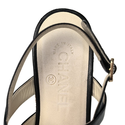 Chanel Lambskin Cork Pearl CC Platform Sandals 39.5 Black 7 of 9