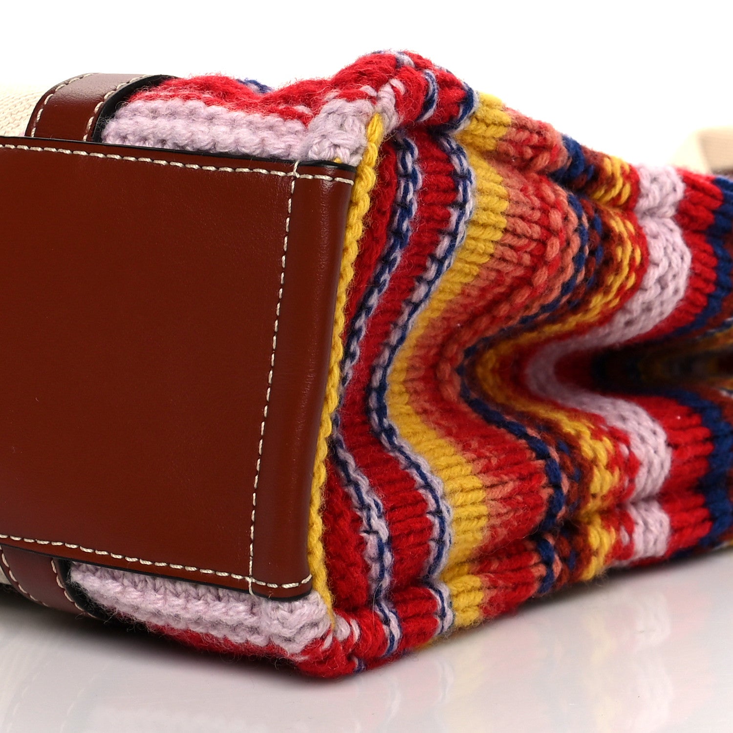 Chloe Knit Calfskin Medium Woody Ribbon Tote Red Multicolor 10 of 10