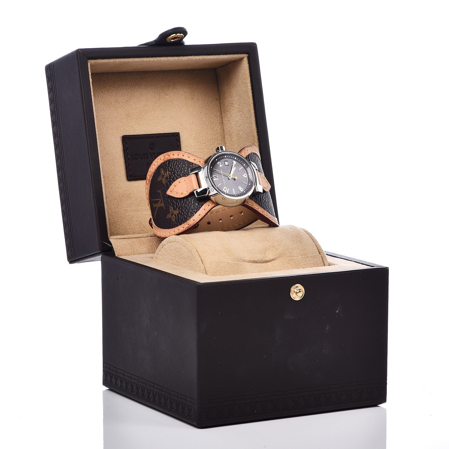 Louis Vuitton Stainless Steel Monogram 28mm Tambour Quartz Watch Brown 9 of 9