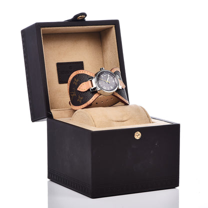 Louis Vuitton Stainless Steel Monogram 28mm Tambour Quartz Watch Brown 9 of 9