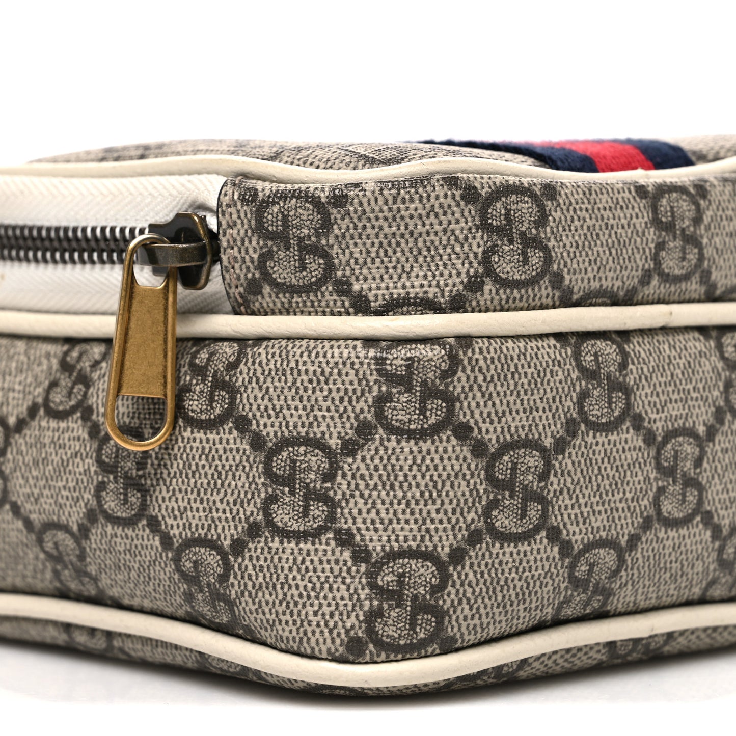 GG Supreme Monogram Web Mini Ophidia Double Zip Messenger Bag Beige Ebony Mystic White