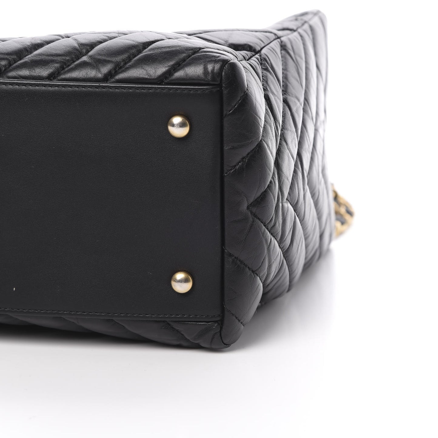 Aged Calfskin Chevron Coco Handle Shopping Tote Black