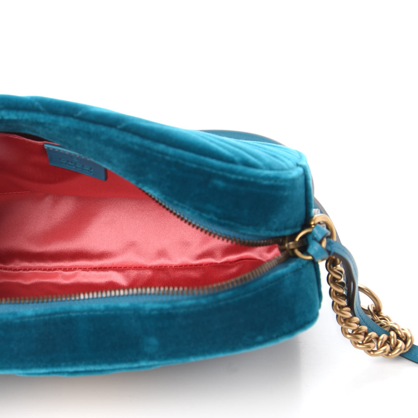 Velvet Matelasse Small GG Marmont Chain Shoulder Bag Pavone Cyan