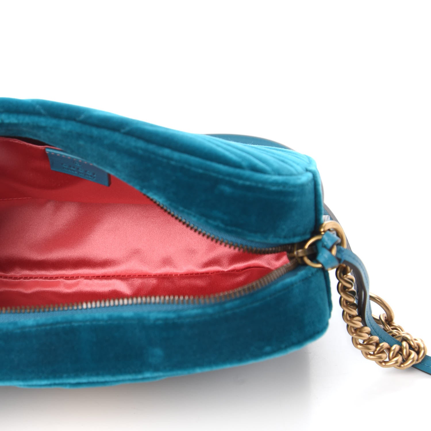 Gucci Velvet Matelasse Small GG Marmont Chain Shoulder Bag Pavone Cyan 5 of 10