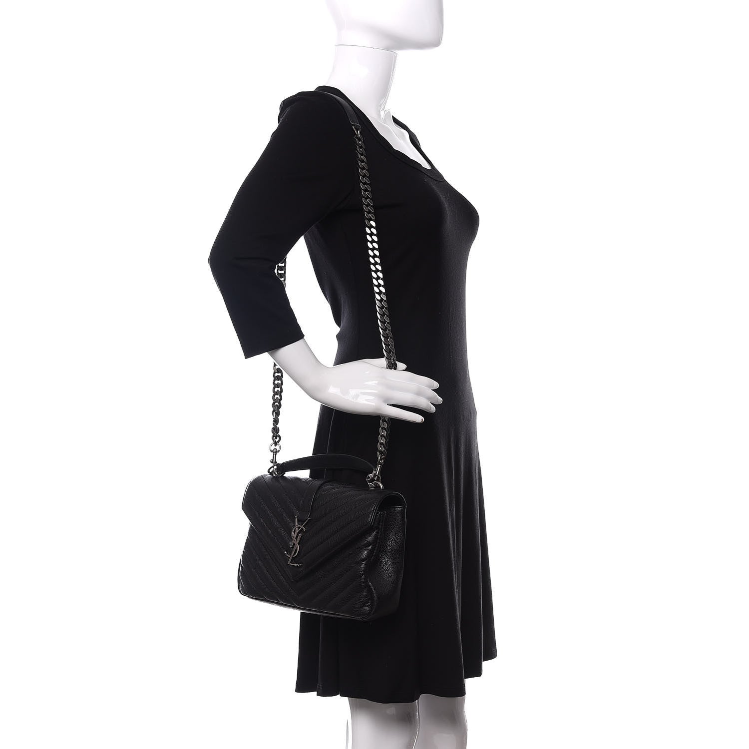 Saint Laurent Sheepskin Matelasse Chevron Monogram Medium College Bag Black 2 of 9