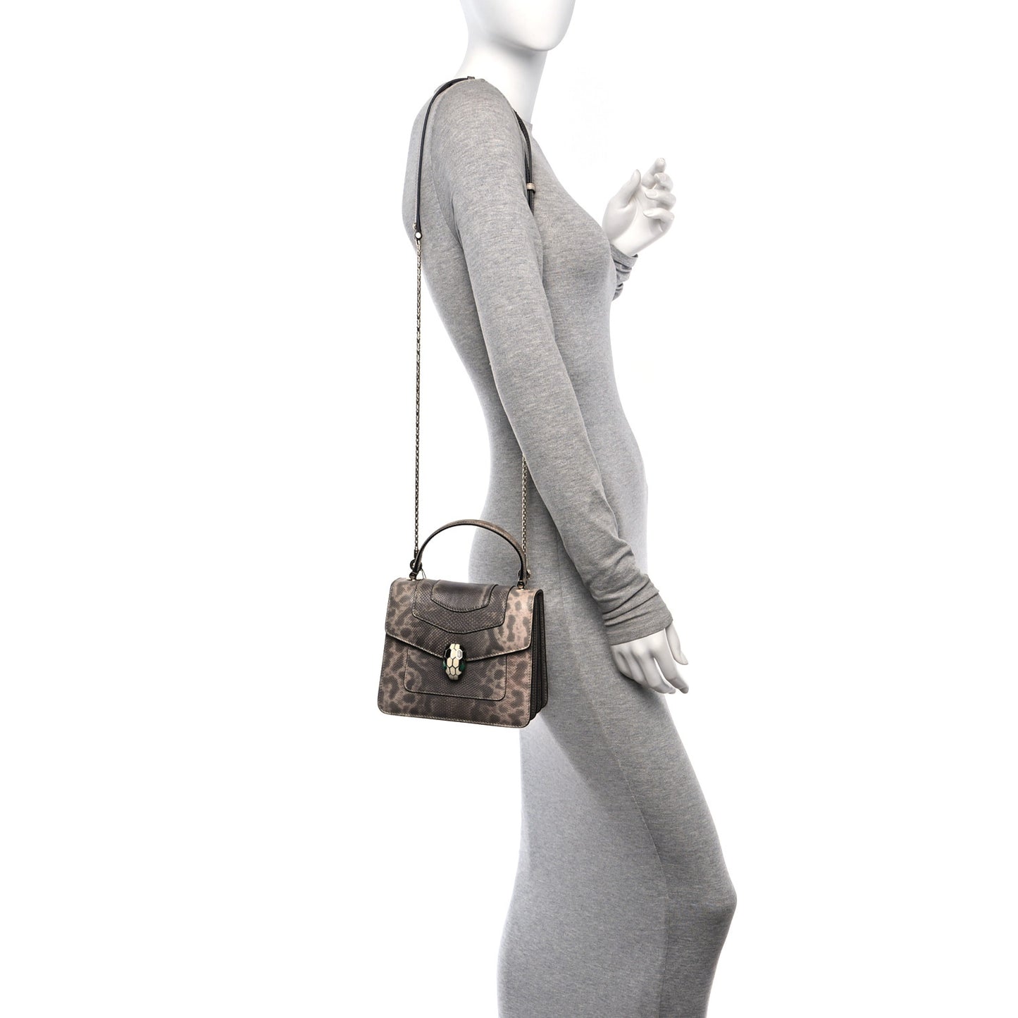Shiny Karung Serpenti Forever Top Handle Brown