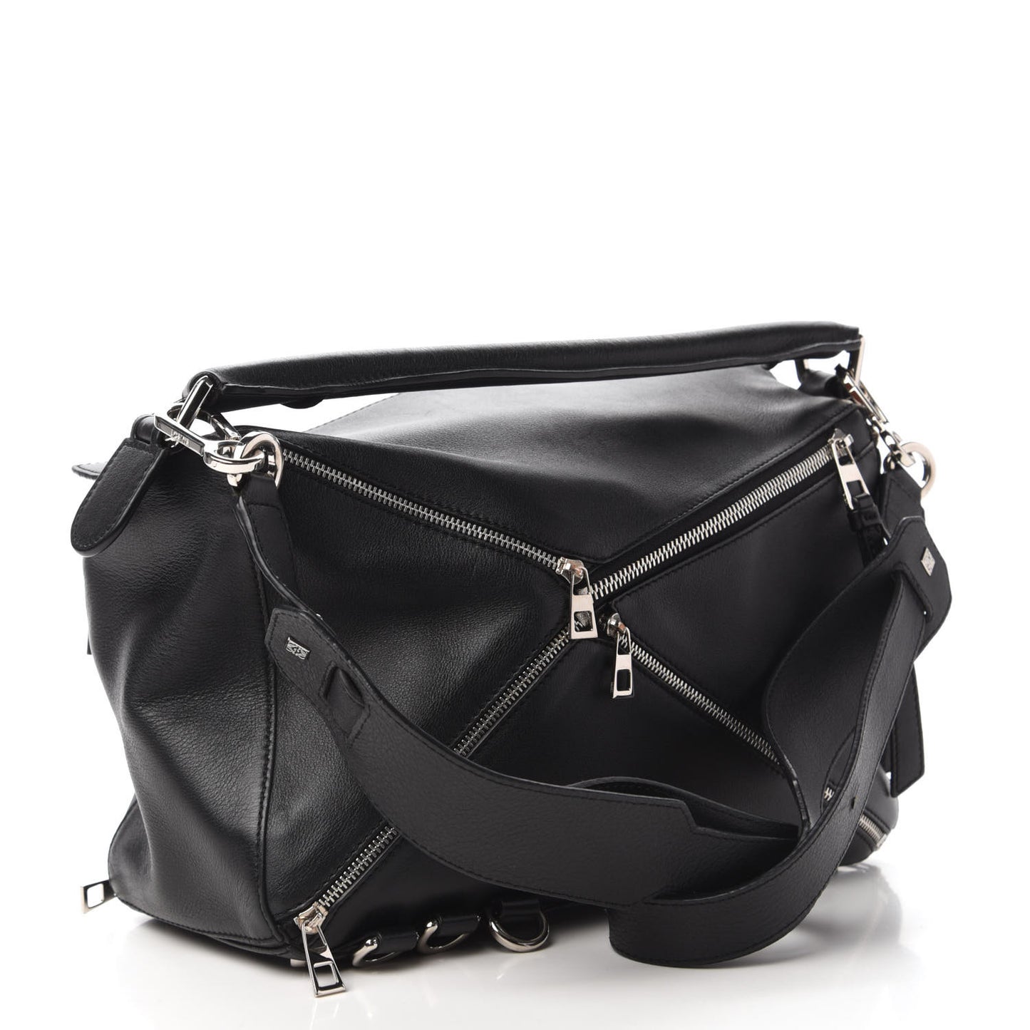 Calfskin Zipper Puzzle Bag Black