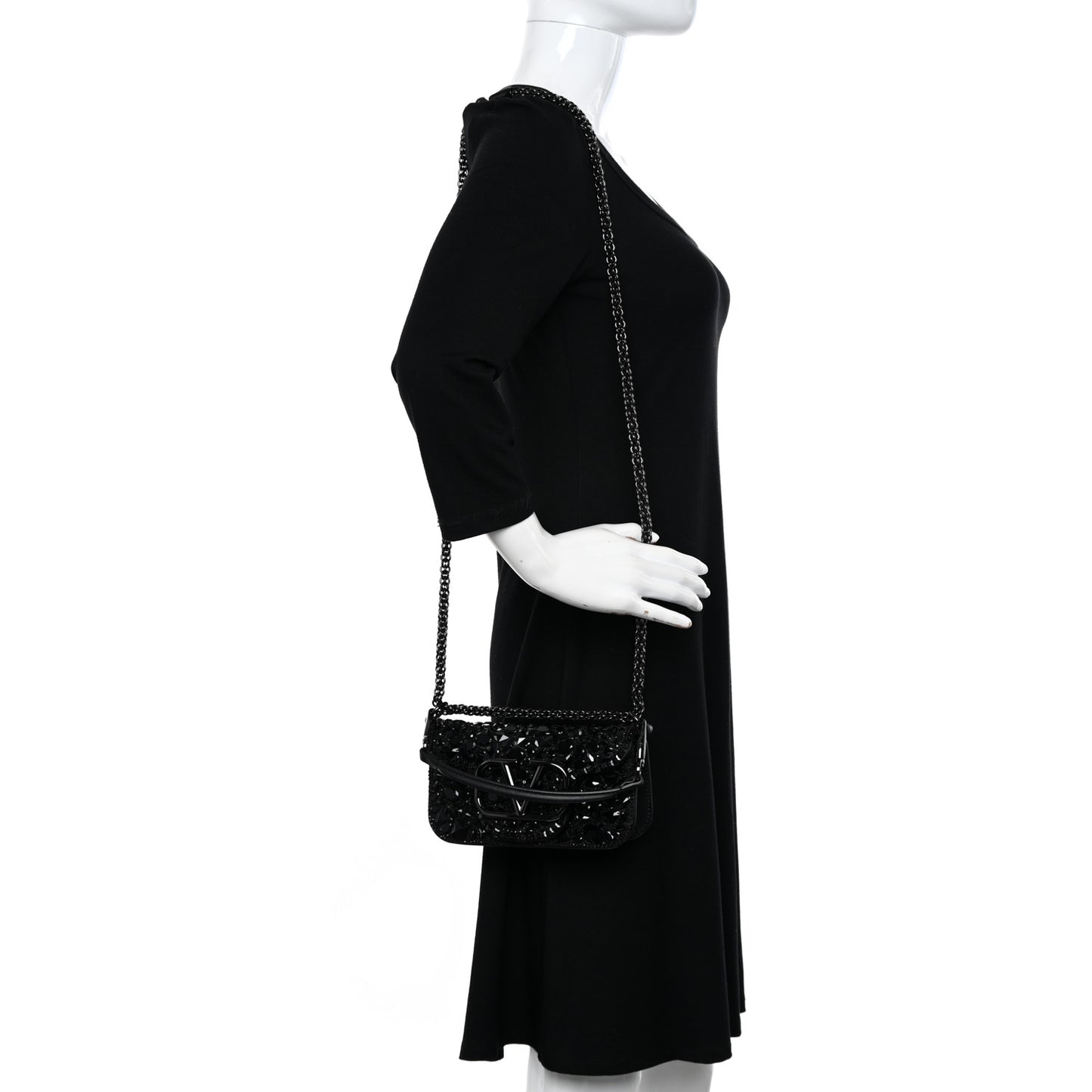 Crystal Nappa Monochrome Vlogo Small Loco Shoulder Bag Black