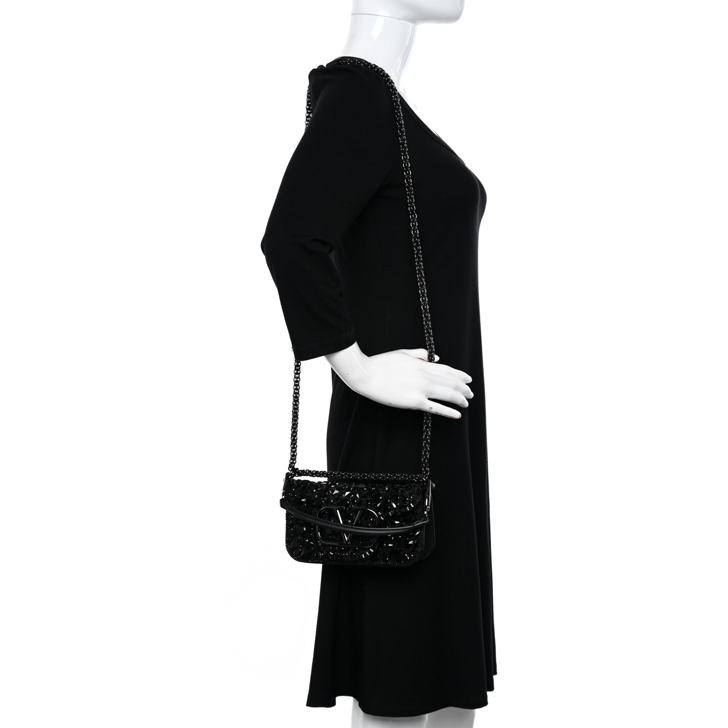 Valentino Garavani Crystal Nappa Monochrome Vlogo Small Loco Shoulder Bag Black 2 of 18