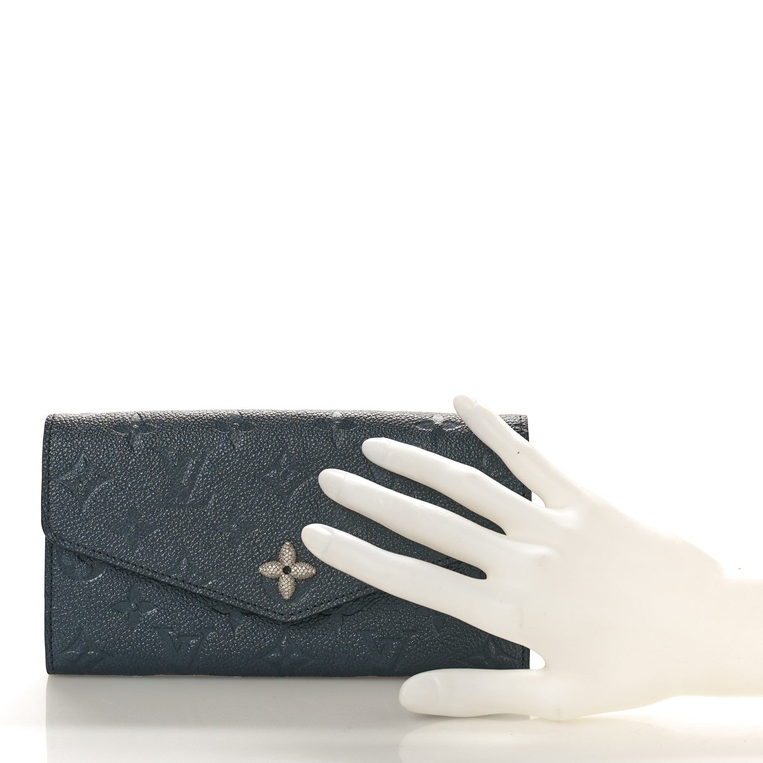 Louis Vuitton Metallic Empreinte Monogram Crystal Flower Sarah Wallet Navy Blue 2 of 8