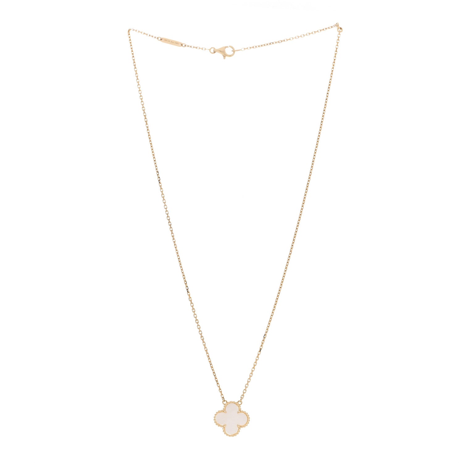 Van Cleef & Arpels 18K Yellow Gold Mother of Pearl Vintage Alhambra Pendant Necklace 2 of 5