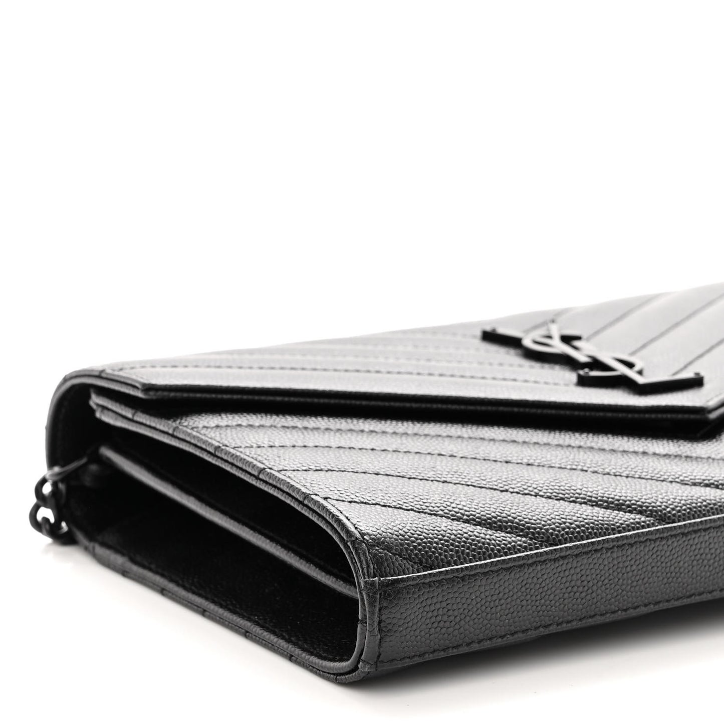Grain De Poudre Matelasse Chevron Monogram Monochrome Envelope Chain Wallet Black