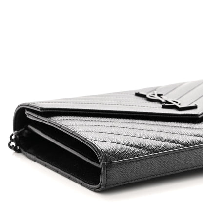 Saint Laurent Grain De Poudre Matelasse Chevron Monogram Monochrome Envelope Chain Wallet Black 8 of 11