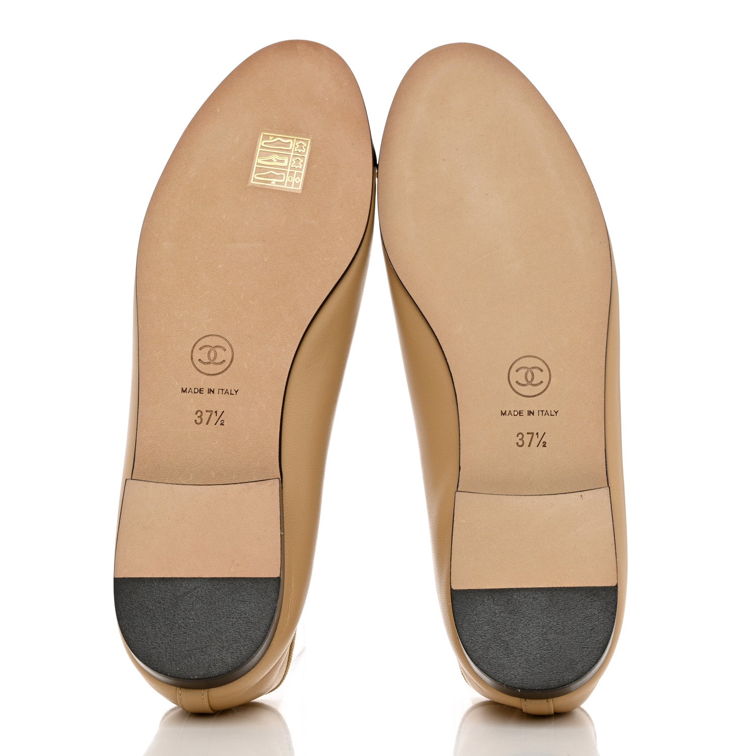 Chanel Lambskin Cap Toe CC Ballerina Flats 37.5 Beige Black 5 of 8
