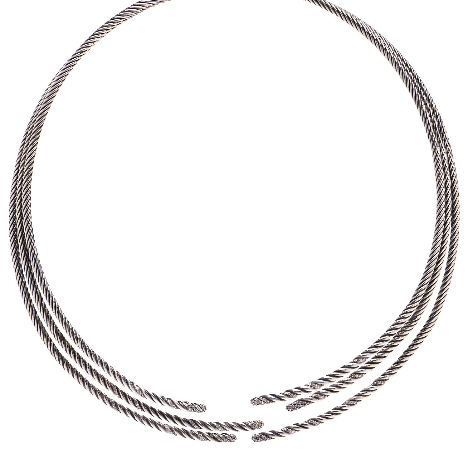 David Yurman Sterling Silver Diamond 3-Row Open Willow Collar Necklace 1 of 4
