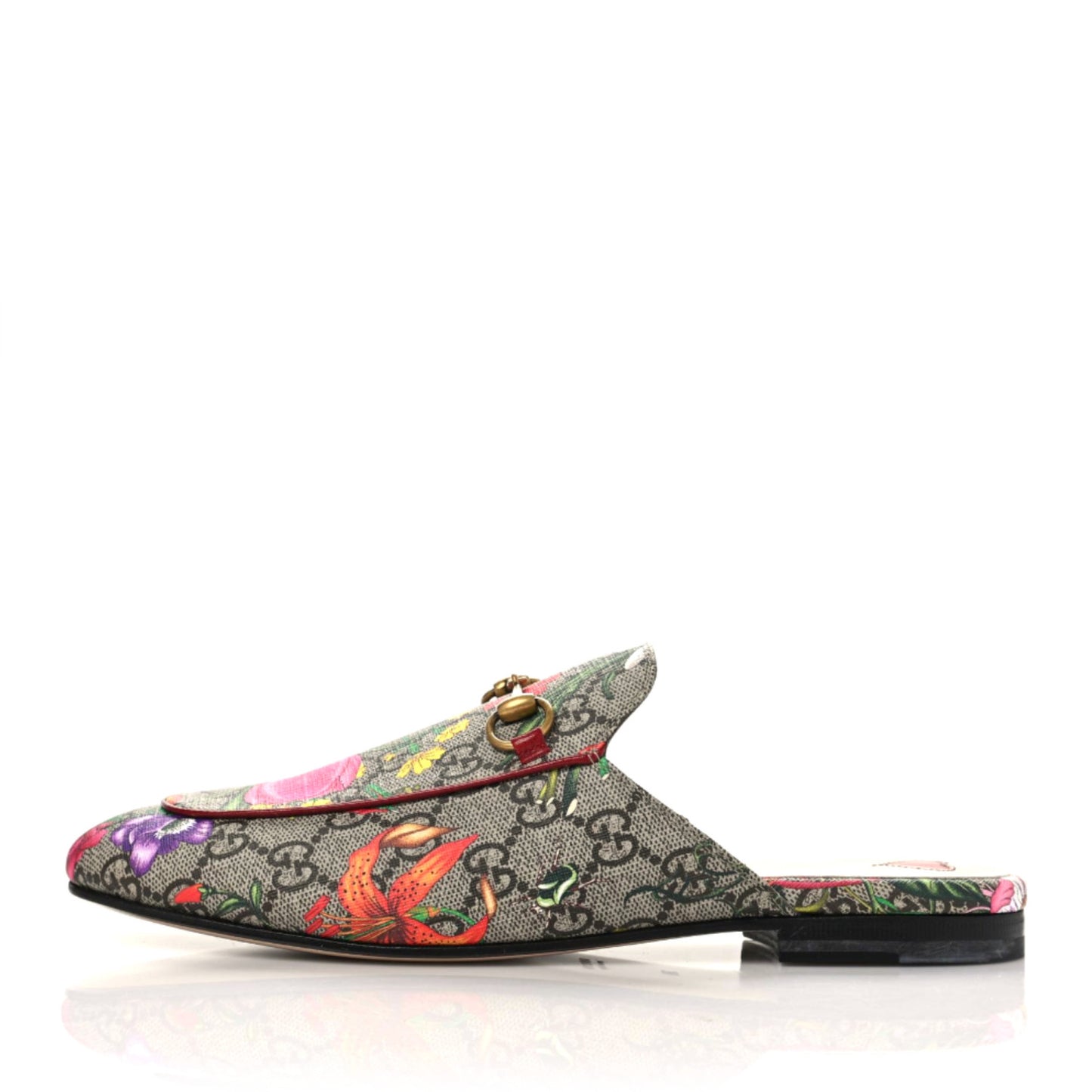 GG Supreme Monogram Flora Womens Princetown Slippers 38 Beige Ebony Multicolor Rosso