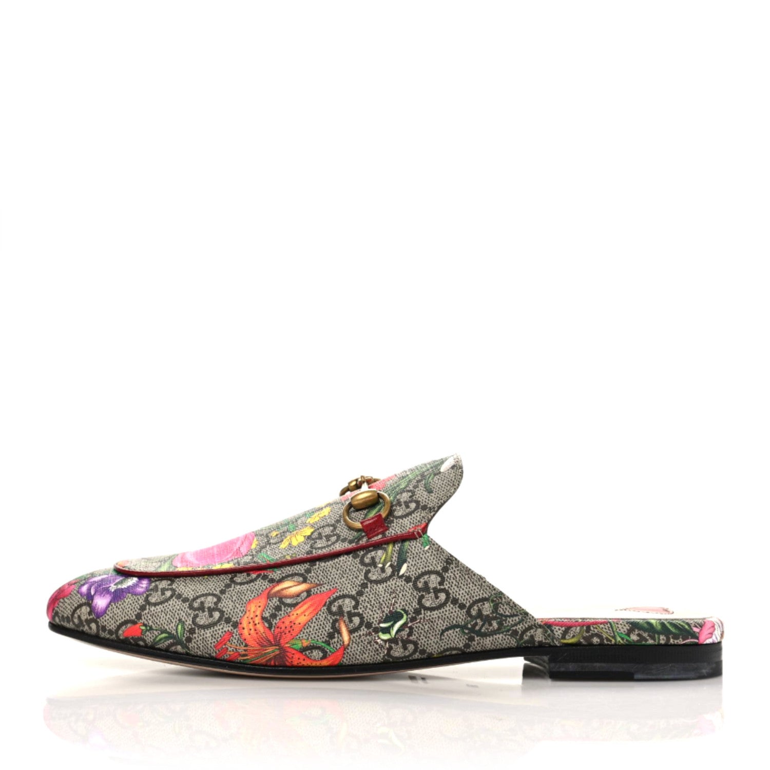 Gucci GG Supreme Monogram Flora Womens Princetown Slippers 38 Beige Ebony Multicolor Rosso 1 of 10