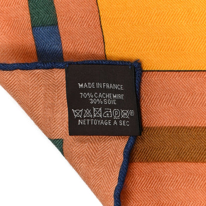 Hermes Cashmere Silk Voitures en Equilibre Shawl 140 Terracotta Mangue Vert Amande 4 of 5