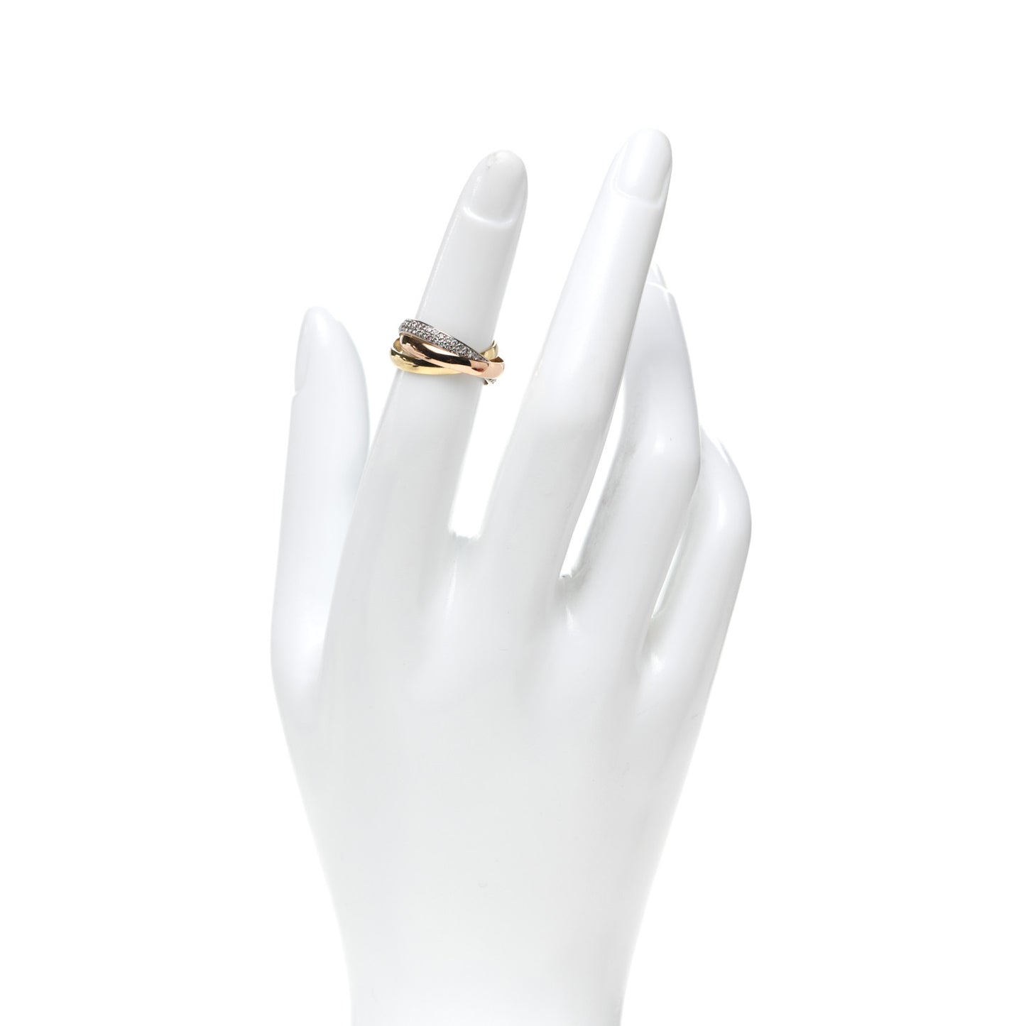 18K White Yellow Pink Gold Diamond Small Trinity Paved Ring 48 4.5