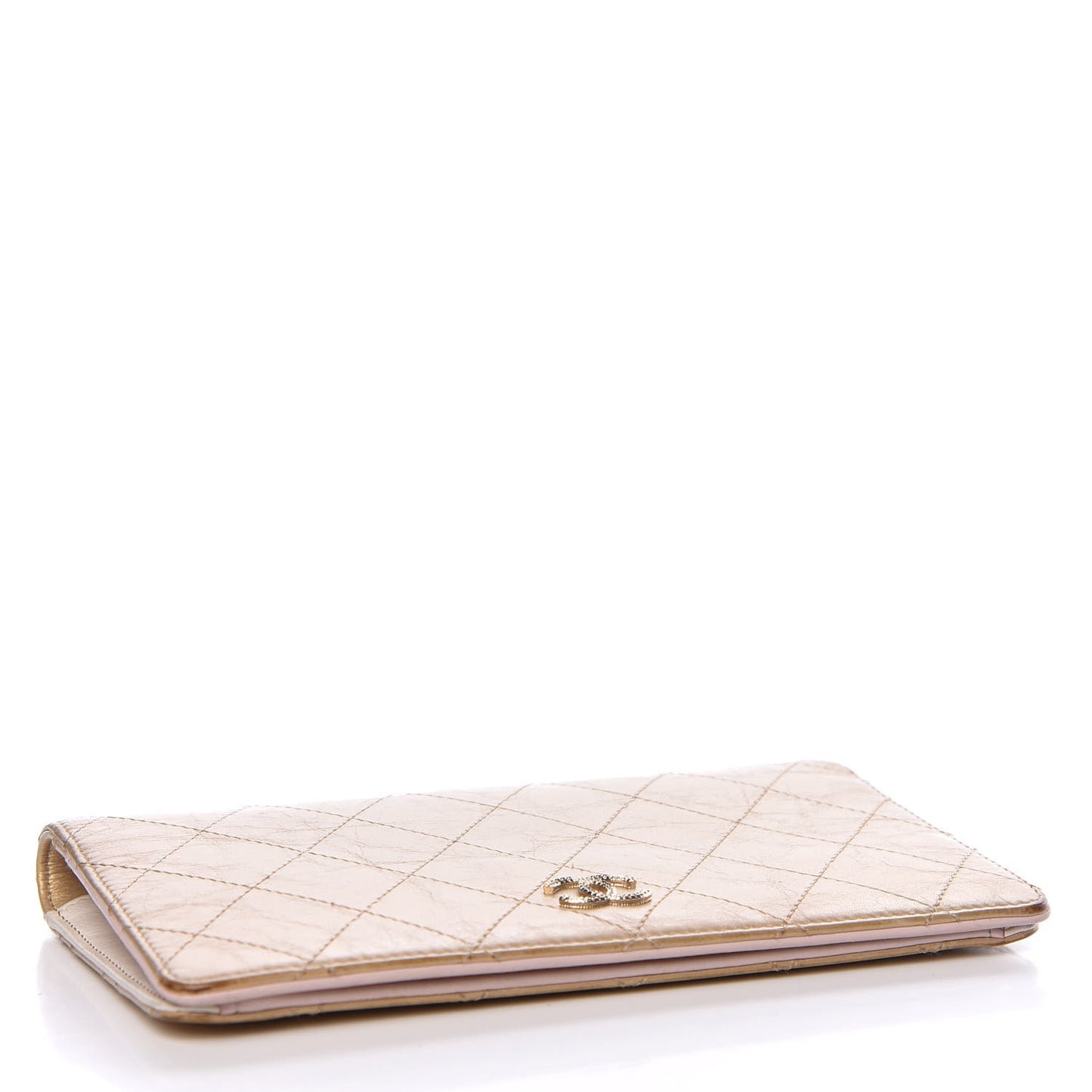 Metallic Calfskin Diamond Stitched Yen Wallet Gold