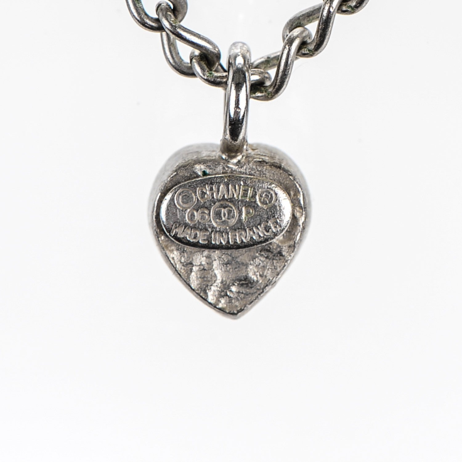 Chanel Crystal Mini Heart CC Necklace Silver 4 of 4