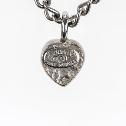 Chanel Crystal Mini Heart CC Necklace Silver 4 of 4