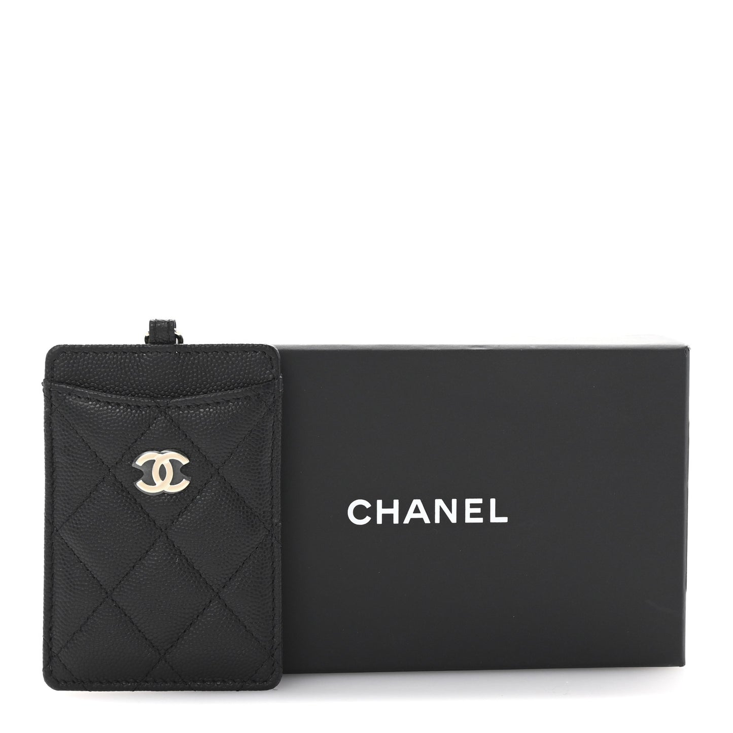 Caviar Quilted Card Holder On Chain Black