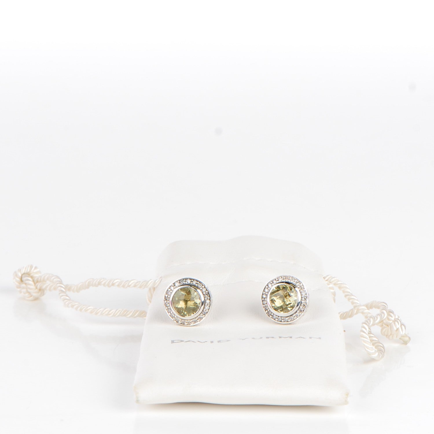 David Yurman Sterling Silver Pave Diamond Lemon Citrine 8mm Petite Albion Earrings 5 of 5