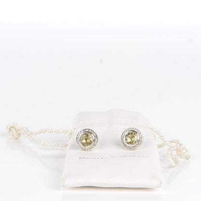 David Yurman Sterling Silver Pave Diamond Lemon Citrine 8mm Petite Albion Earrings 5 of 5