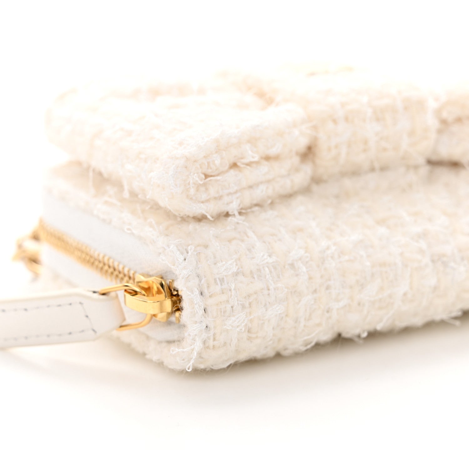 Chanel Tweed Quilted Bow Flap Card Holder On Chain White 11 of 11