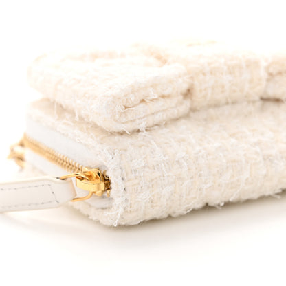 Chanel Tweed Quilted Bow Flap Card Holder On Chain White 11 of 11