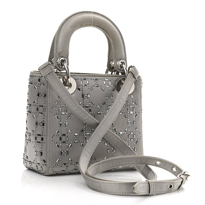 Christian Dior Satin Crystal Cannage Mini Lady Dior Gray 3 of 15