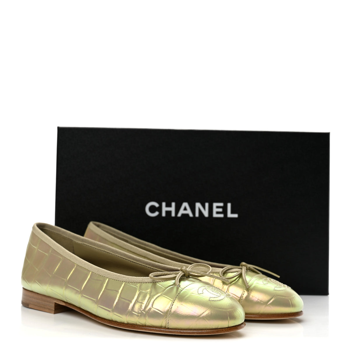 Iridescent Calfskin Crocodile Embossed Ballerina Flats 35 Yellow