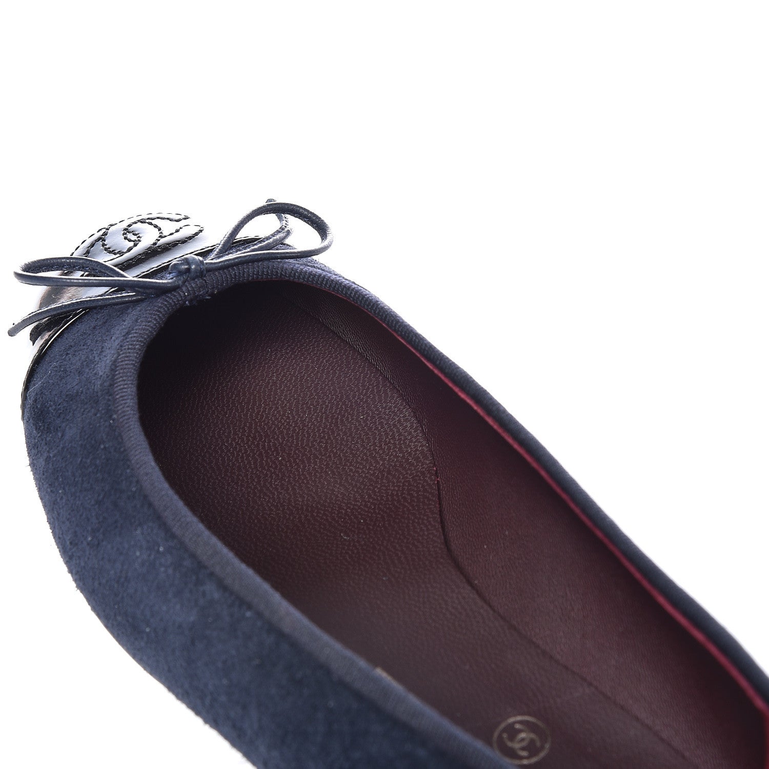 Chanel Suede Patent Cap Toe CC Ballerina Flats 35 Marine Black 10 of 11