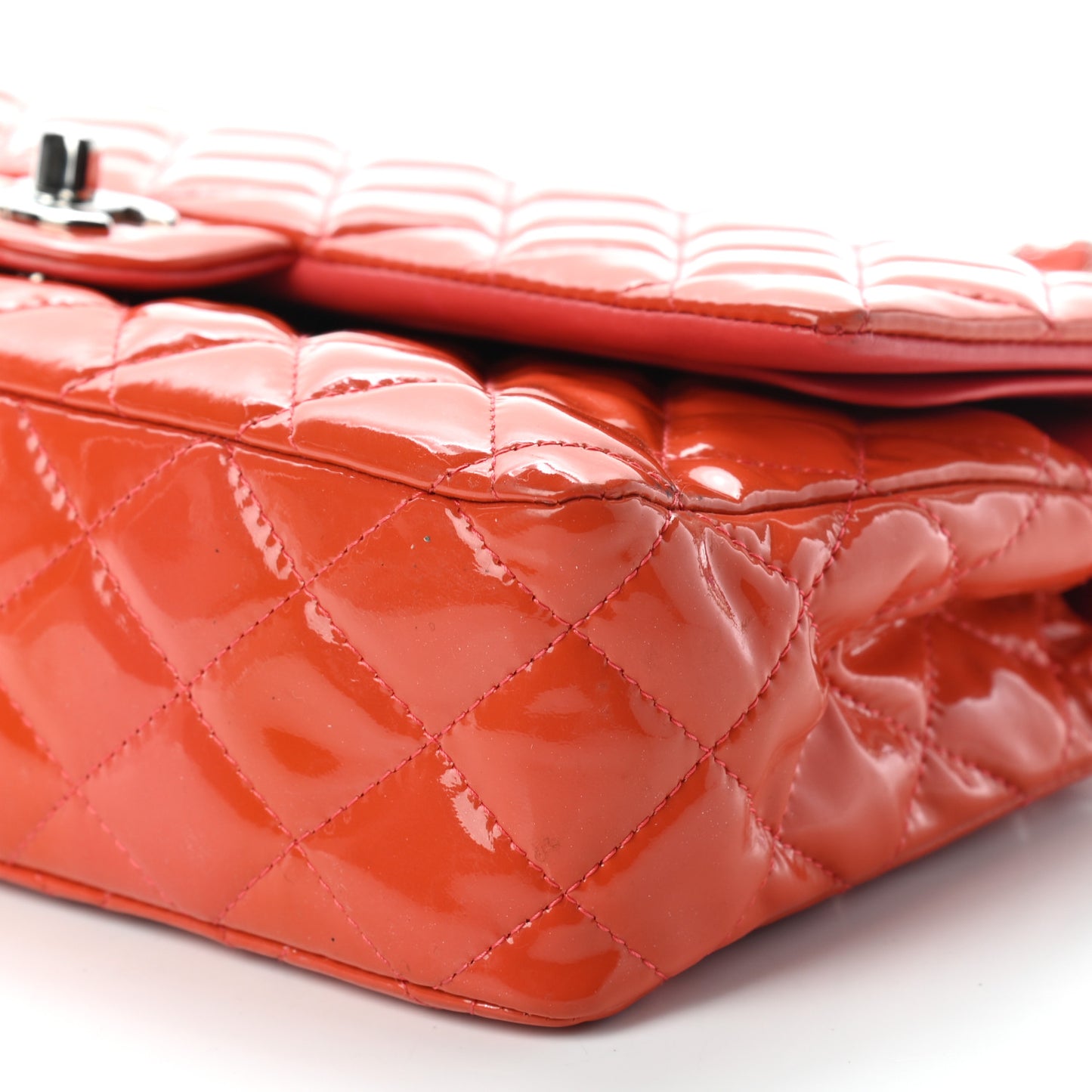 Patent Quilted Medium Double Flap Orange